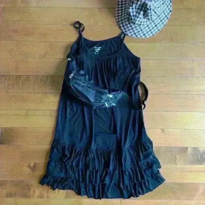 Kensie | Black cotton spaghetti strap dress with ruffles size medium